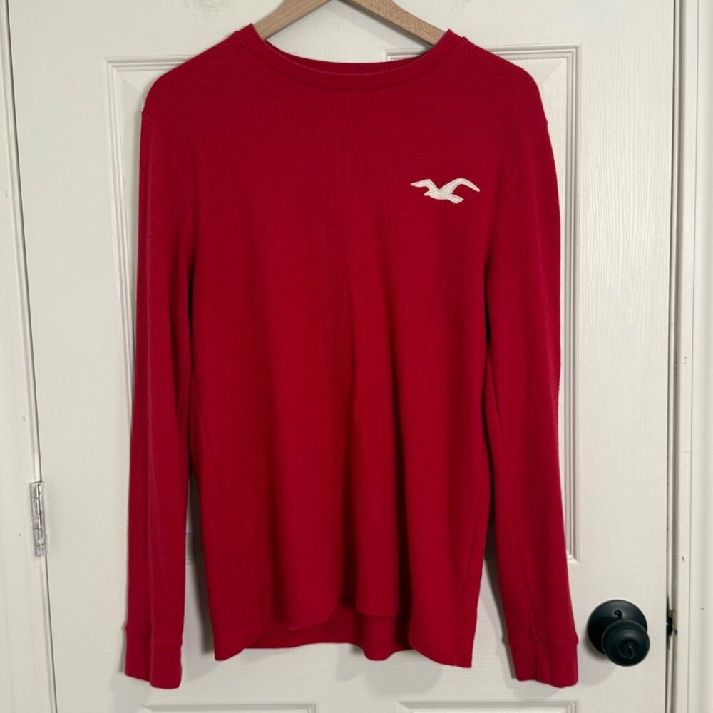 Hollister Shirt Mens Medium Red Vintage Y2K Thermal‎ Waffle Knit Long Sleeve